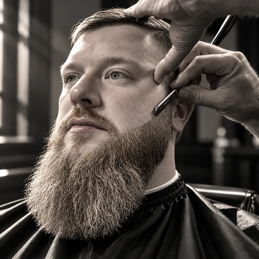 The Razor Line: Long beard, edges set with a straight razor.