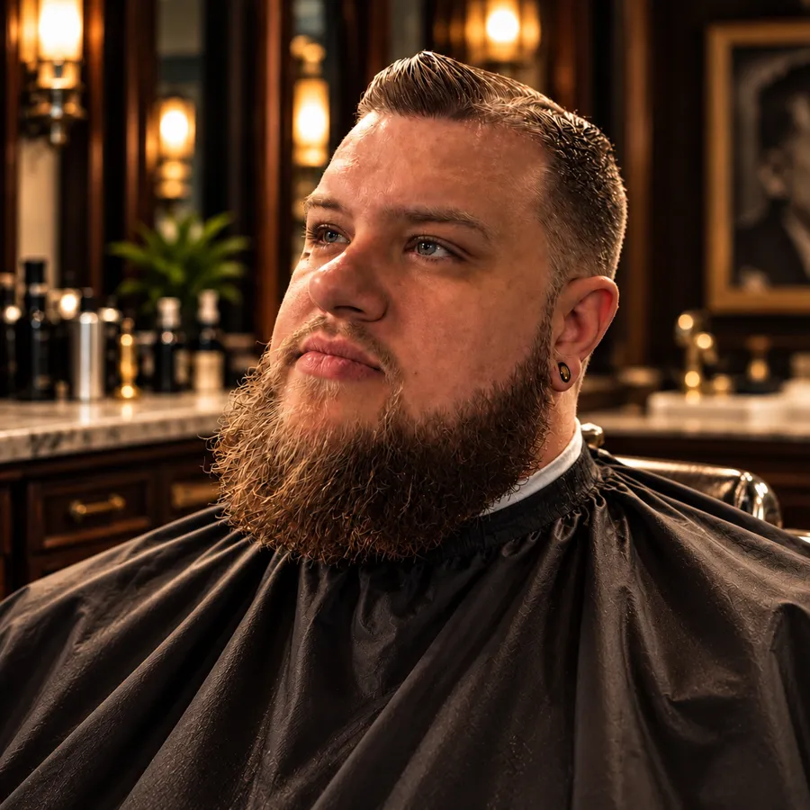 The Short and Full: Tight sides, a full beard with a clean neckline.